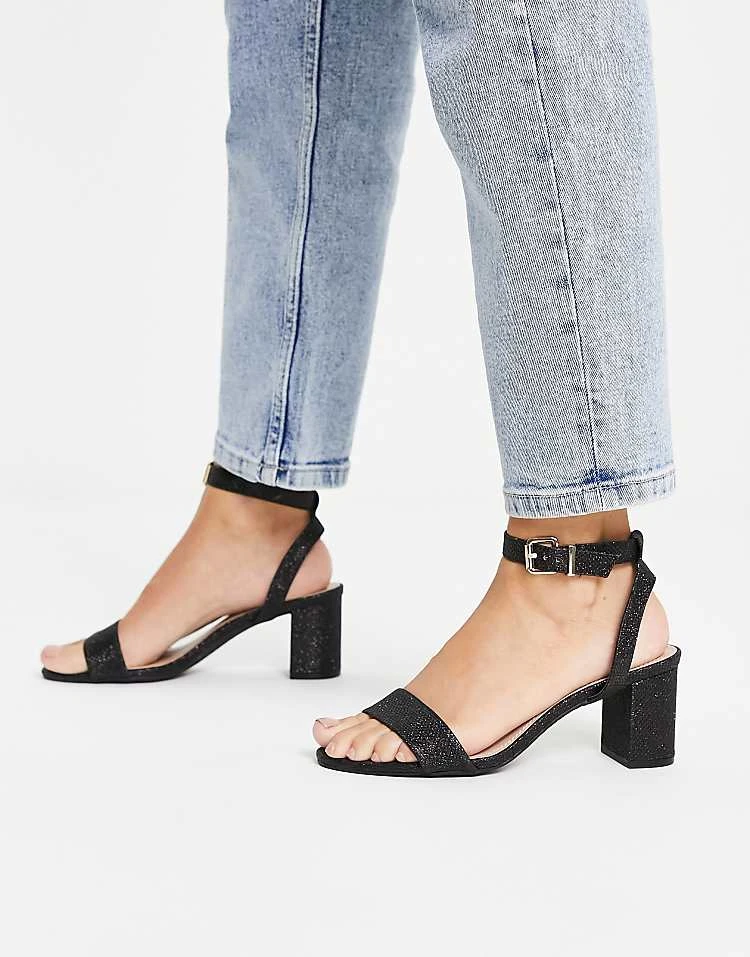 Dune Wide Fit Dune London Wide Fit Meye Block Heel Two Part Sandals In Black Glitter For Women - Image 2