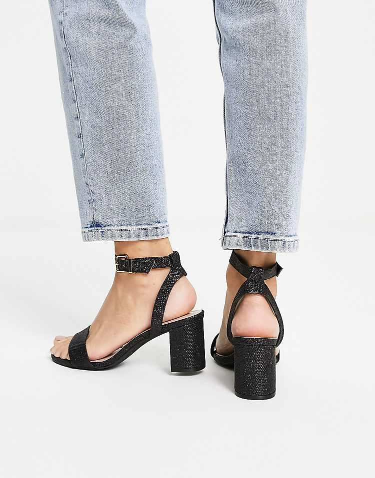 Dune Wide Fit Dune London Wide Fit Meye Block Heel Two Part Sandals In Black Glitter For Women - Image 3