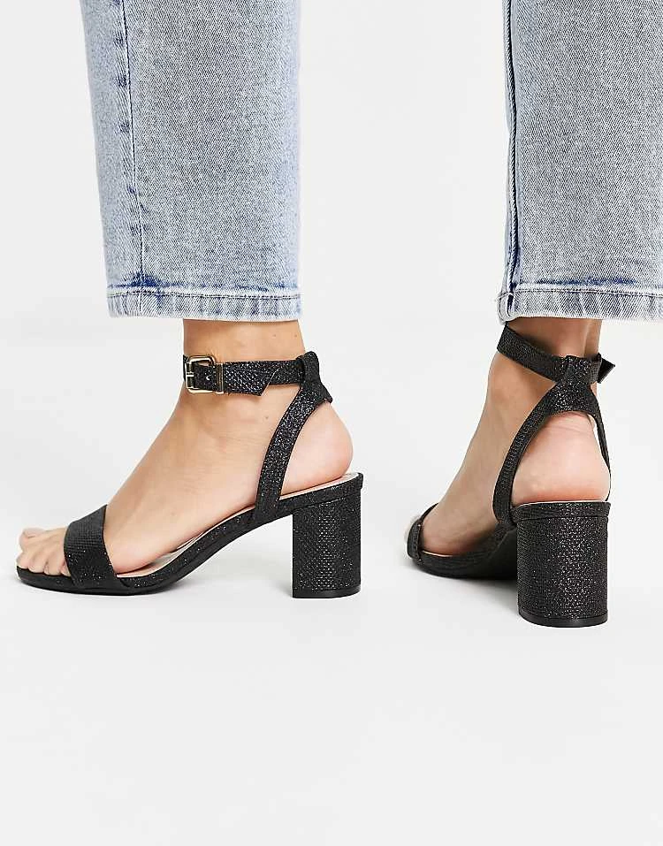Dune Wide Fit Dune London Wide Fit Meye Block Heel Two Part Sandals In Black Glitter For Women - Image 4