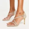 Dune London Square Toe Heels Sandals In Rose Gold For Women