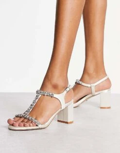 Dune London Bridal Embellished T Bar Sandals In Ivory For Women Ivory Satin